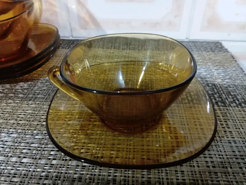 Juego de tazas de vidrio ámbar retro vereco - 3