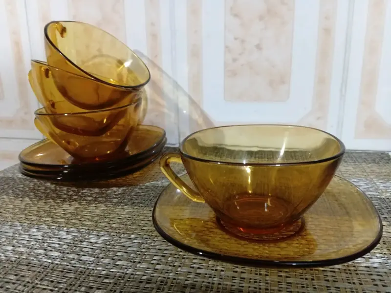 Juego de tazas de vidrio ámbar retro vereco - 4