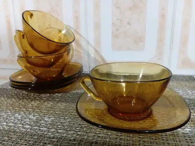 Juego de tazas de vidrio ámbar retro vereco - miniatura 4