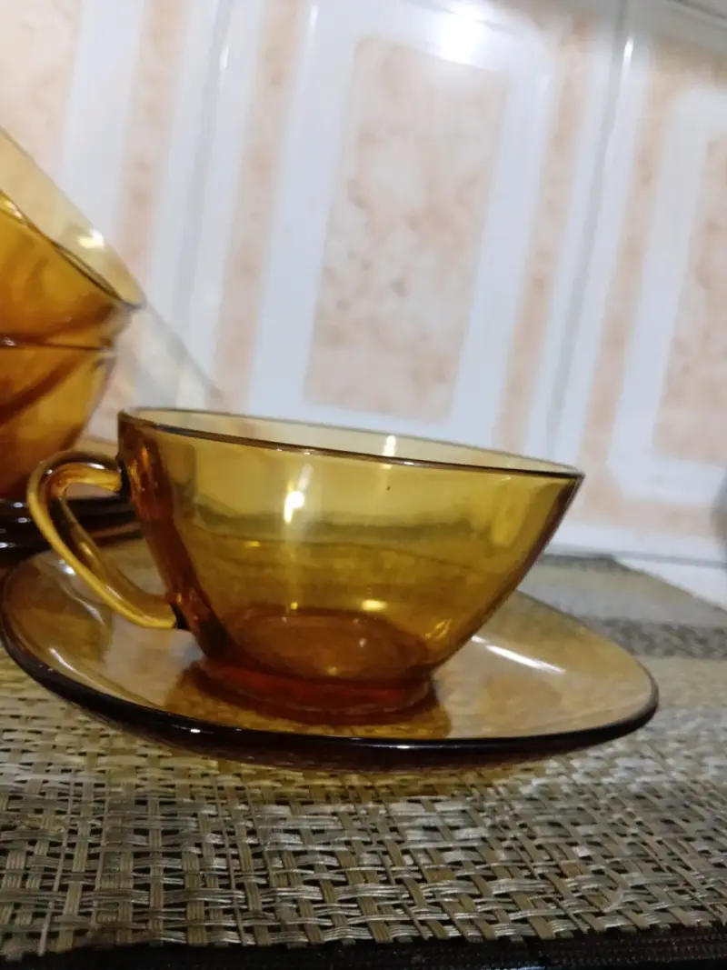 Juego de tazas de vidrio ámbar retro vereco - 6