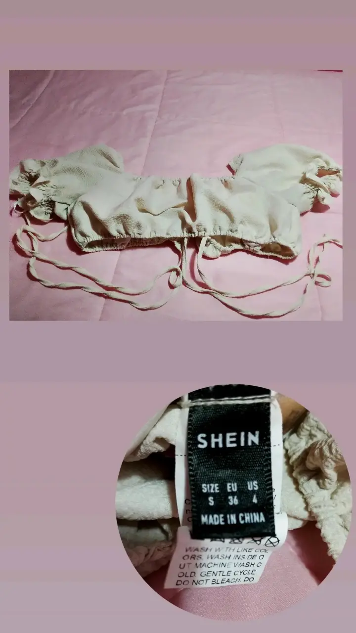 Blusa corta beige Shein con mangas abullonadas