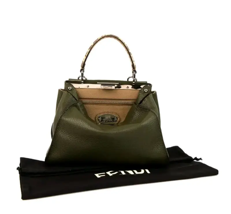 Bolso de cuero verde Fendi con asa y correa - 1