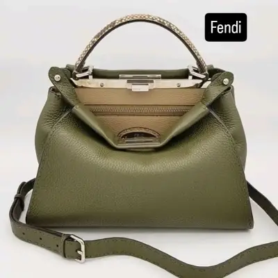 Bolso de cuero verde Fendi con asa y correa - miniatura 2