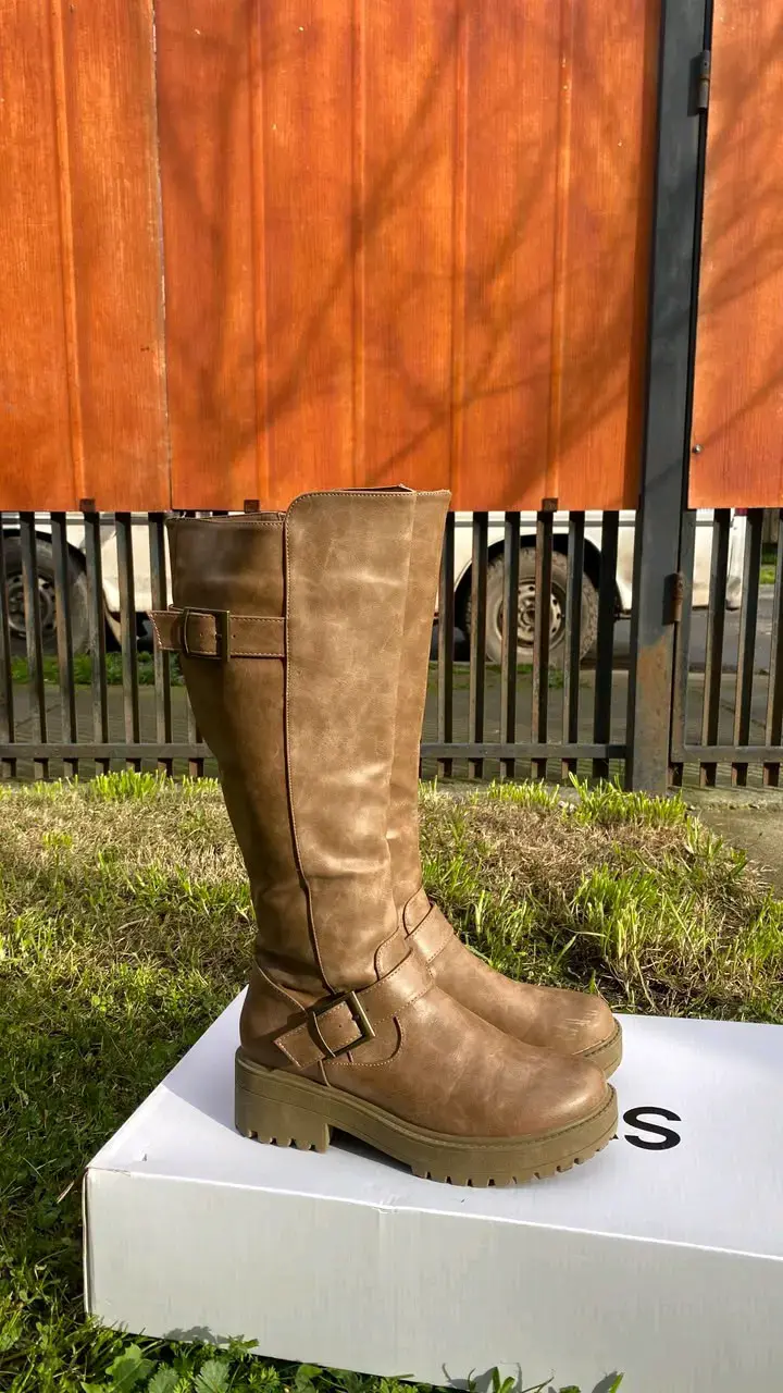 Botas largas de cuero sintético marrón - 4
