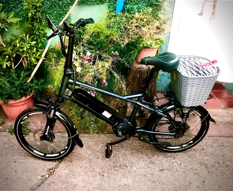 Bicicleta eléctrica plegable Oxford con canasto