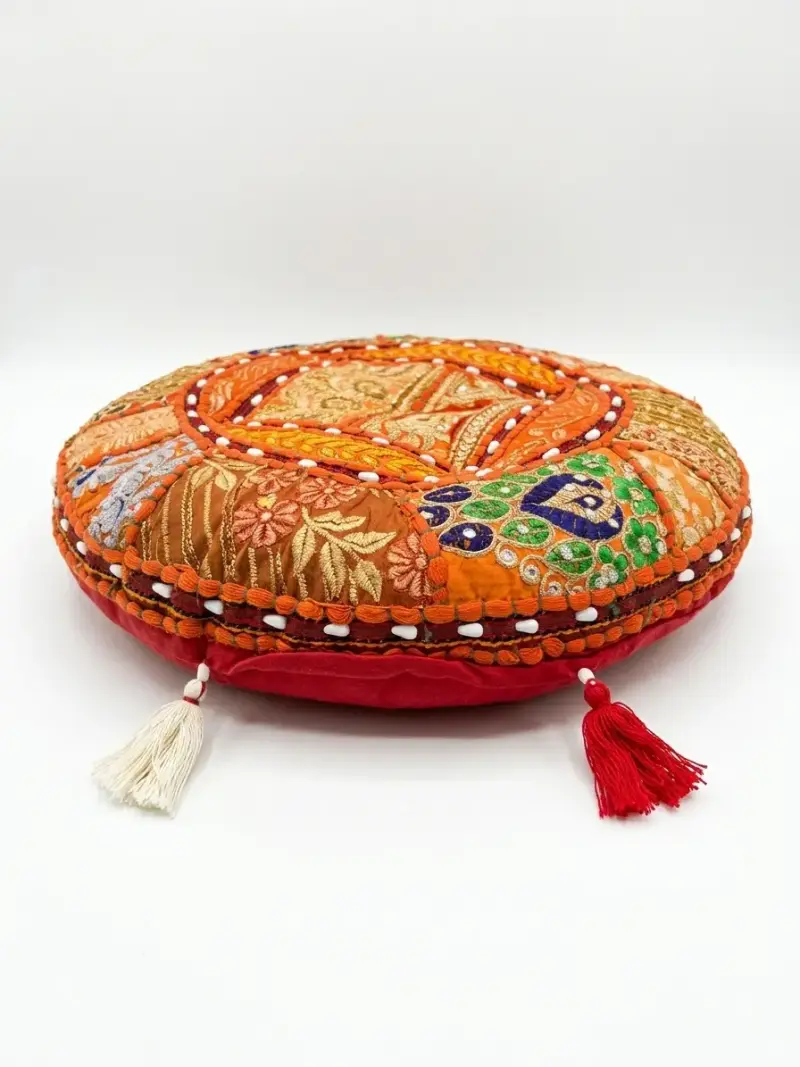 Cojín redondo bordado con borlas multicolor - 2