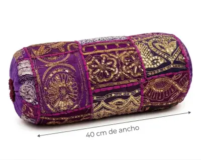 Bolster de Yoga Morado con Bordado Decorativo - miniatura 1