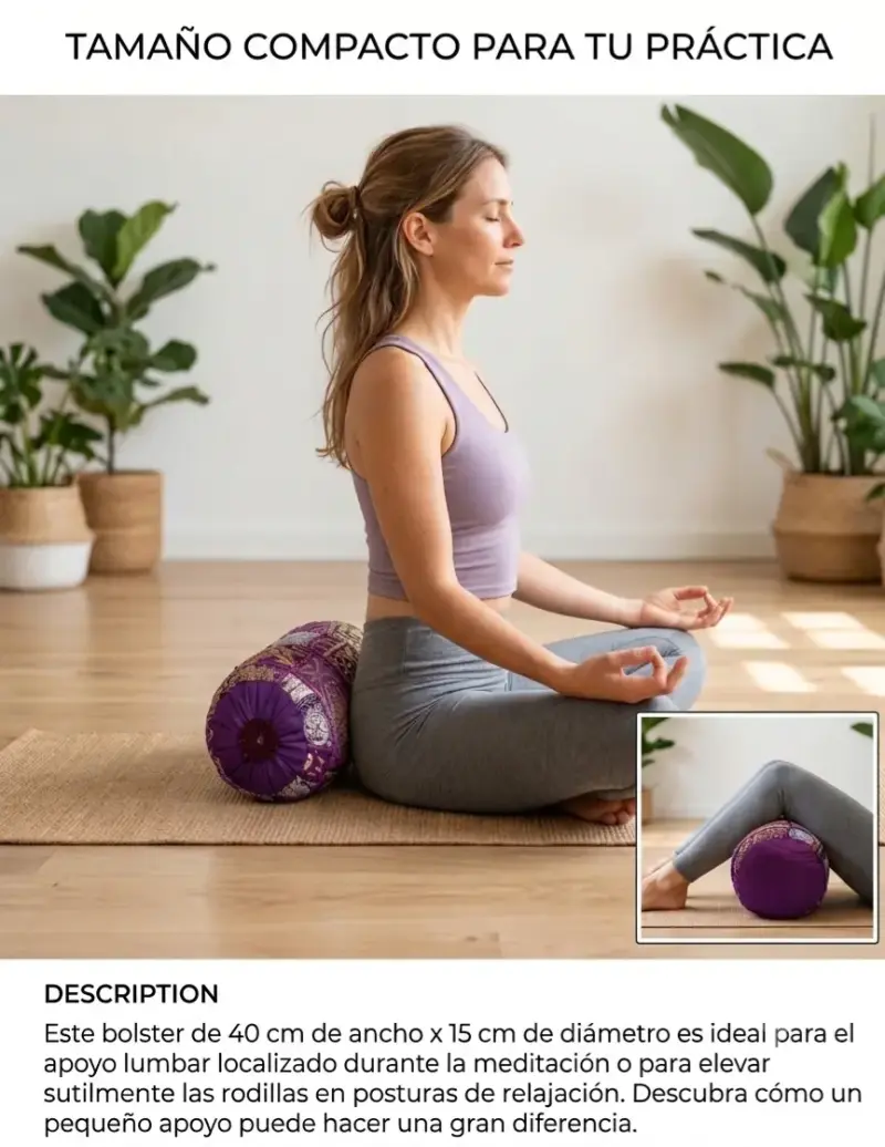 Bolster de Yoga Morado con Bordado Decorativo - 3