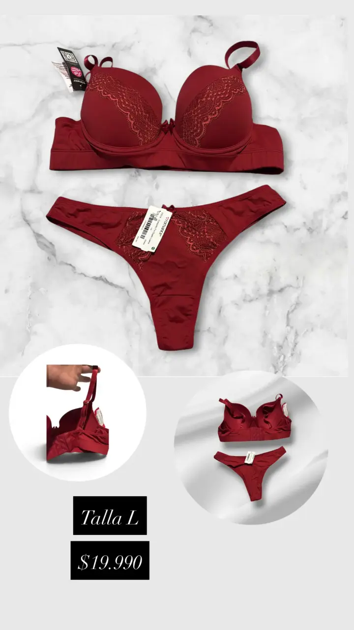 Conjunto de lencería rojo con encaje talla L