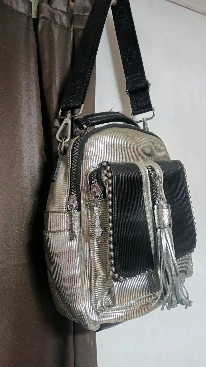 Bolso de mano plateado Moli Shijia con detalles negros - 2