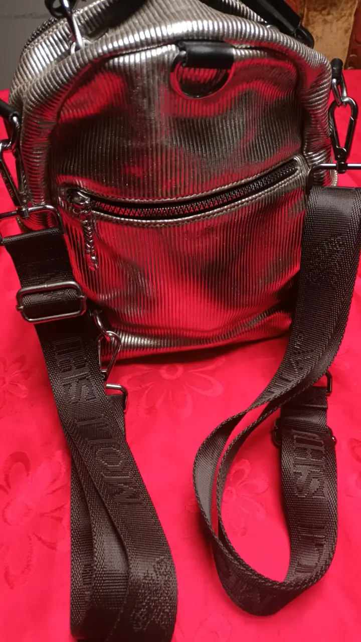Bolso de mano plateado Moli Shijia con detalles negros - 6