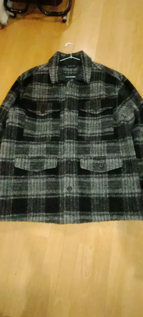 Chaqueta de lana a cuadros gris y negro - 2
