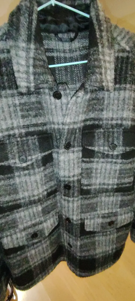 Chaqueta de lana a cuadros gris y negro - 4
