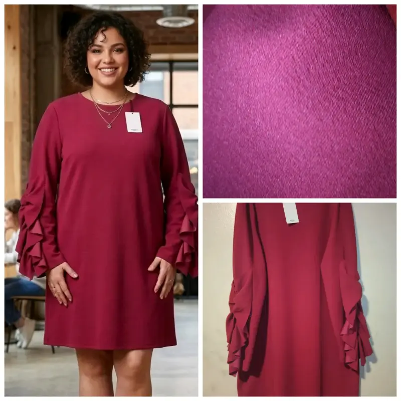 Vestido burdeos con mangas con volantes