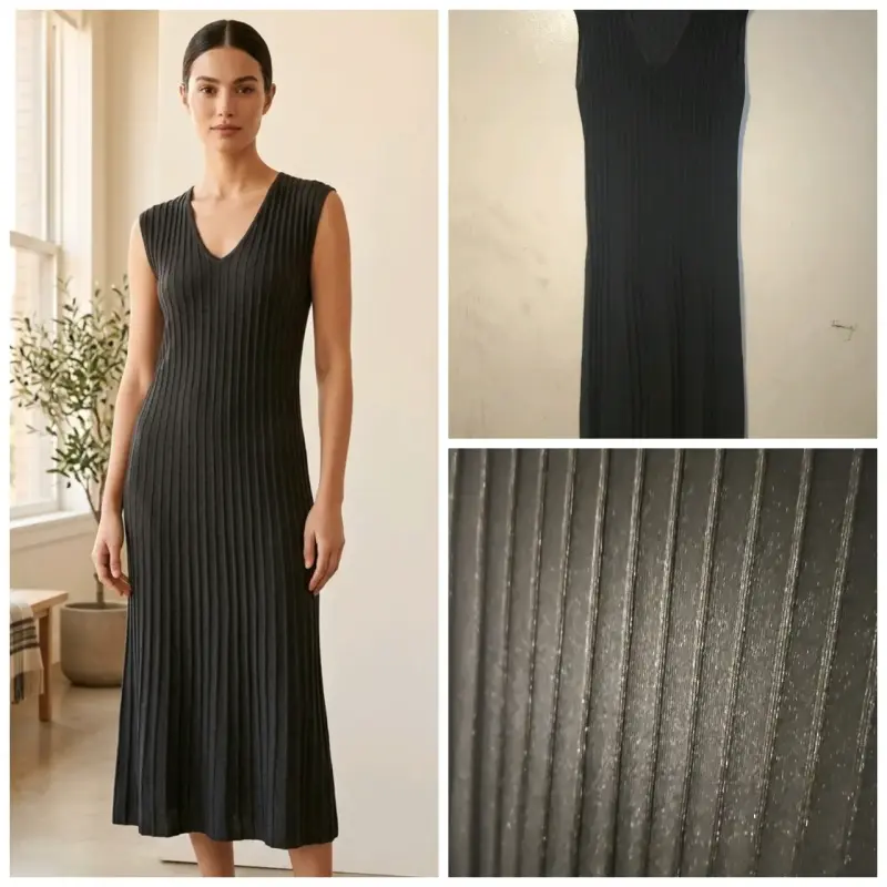 Vestido negro de punto acanalado elegante