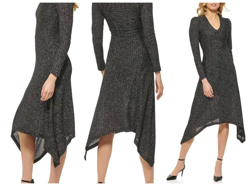 Vestido negro brillante con diseño asimétrico