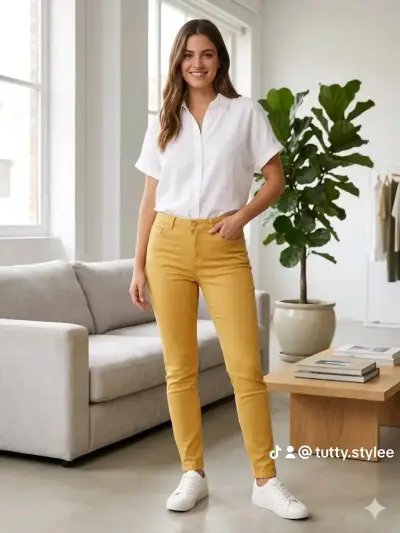 Jeans amarillos ajustados para mujer - miniatura 1