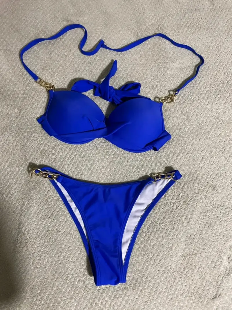 Bikini azul con detalles dorados talla XS - 1