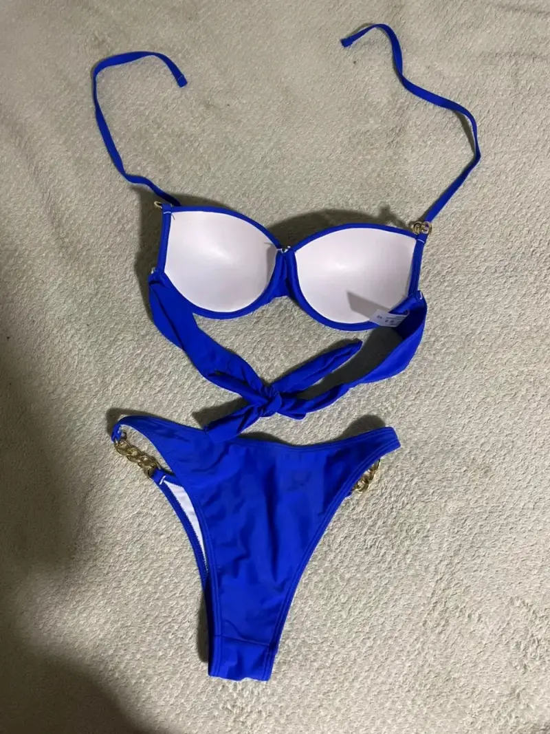 Bikini azul con detalles dorados talla XS - 2