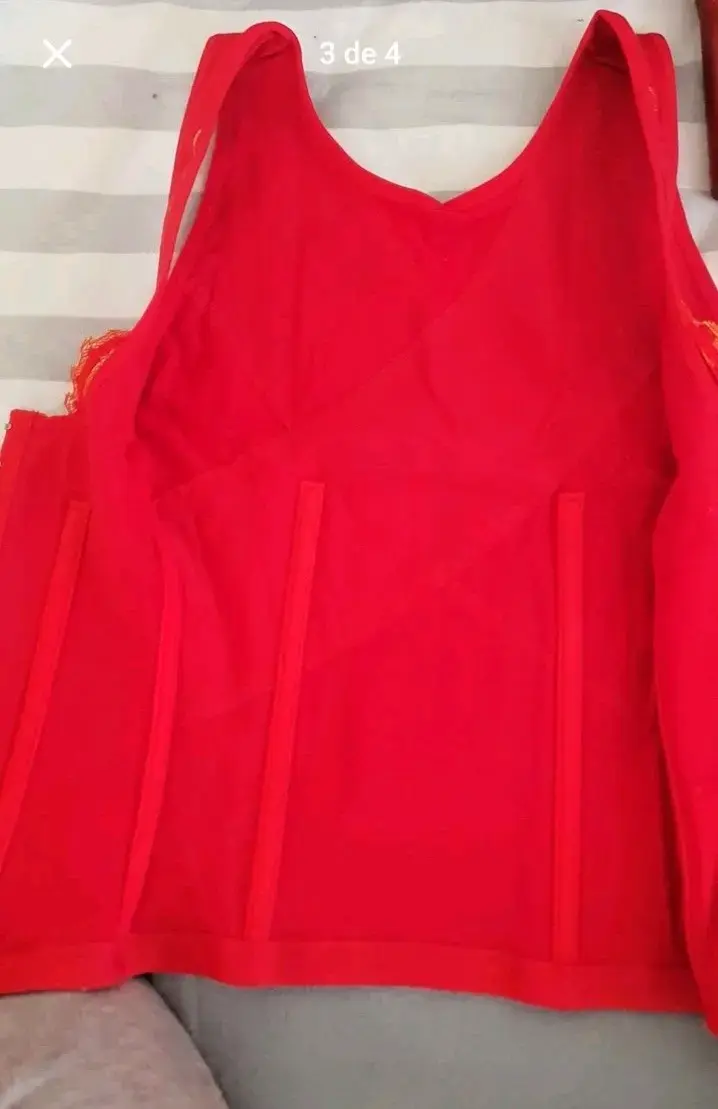 Corset reductor rojo con encaje floral - 3