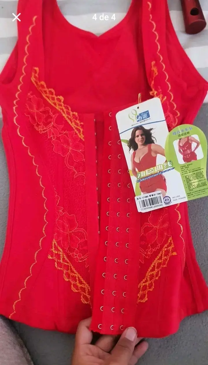 Corset reductor rojo con encaje floral - 4