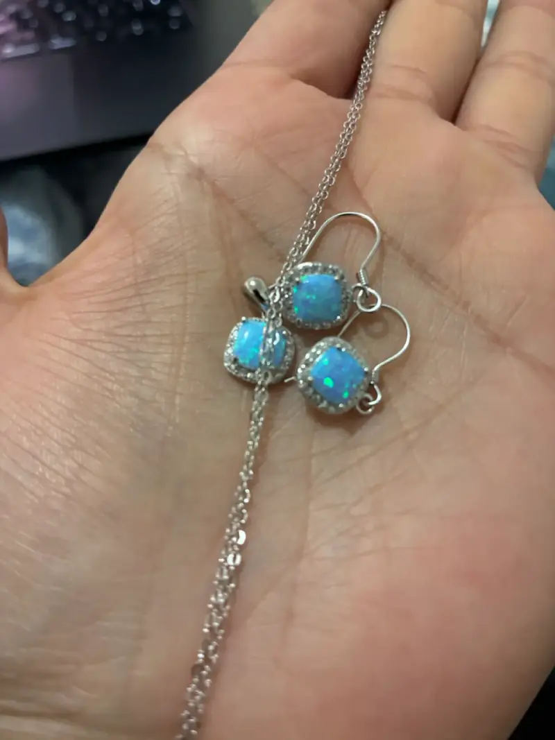 Set de joyería con opalina azul y plata - 2