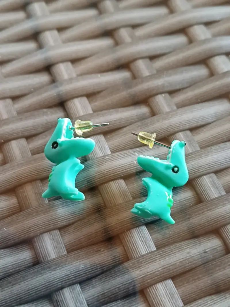 Aros de dinosaurio verde para mujer - 1
