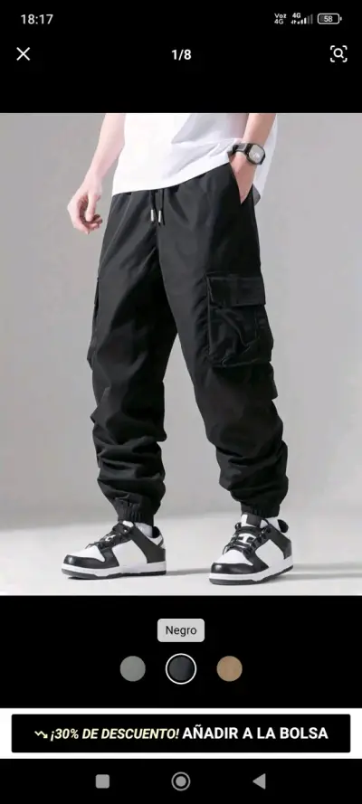Pantalones cargo negros para hombre con bolsillos - miniatura 1