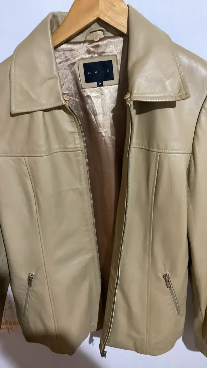 Chaqueta de cuero beige para mujer Aziz - 1