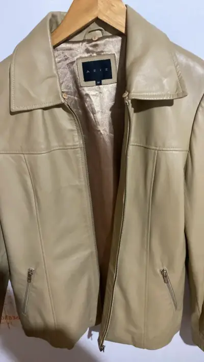 Chaqueta de cuero beige para mujer Aziz - miniatura 1