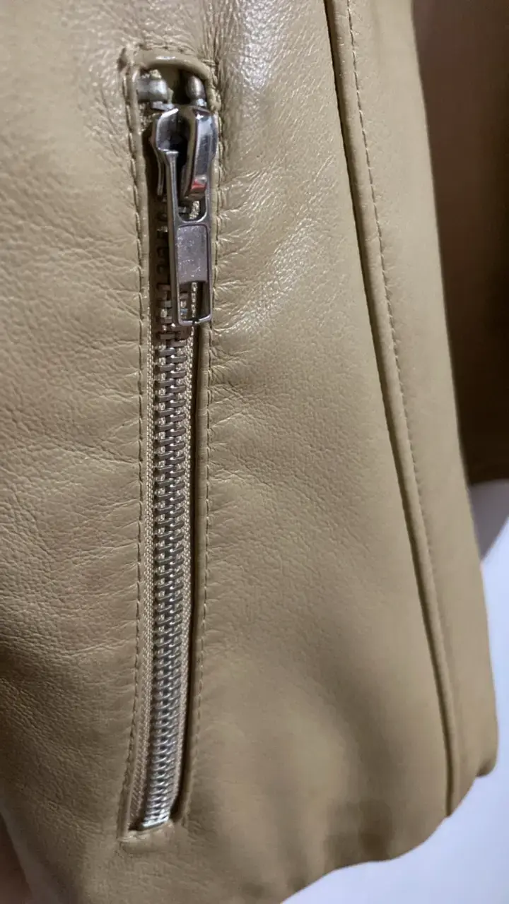 Chaqueta de cuero beige para mujer Aziz - 3