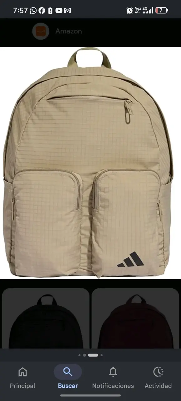 Mochila beige Adidas con bolsillos frontales - 1