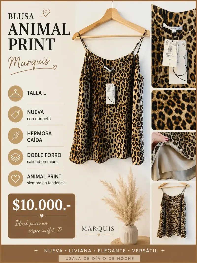 Blusa Animal Print Marquis Talla L Nueva - 1