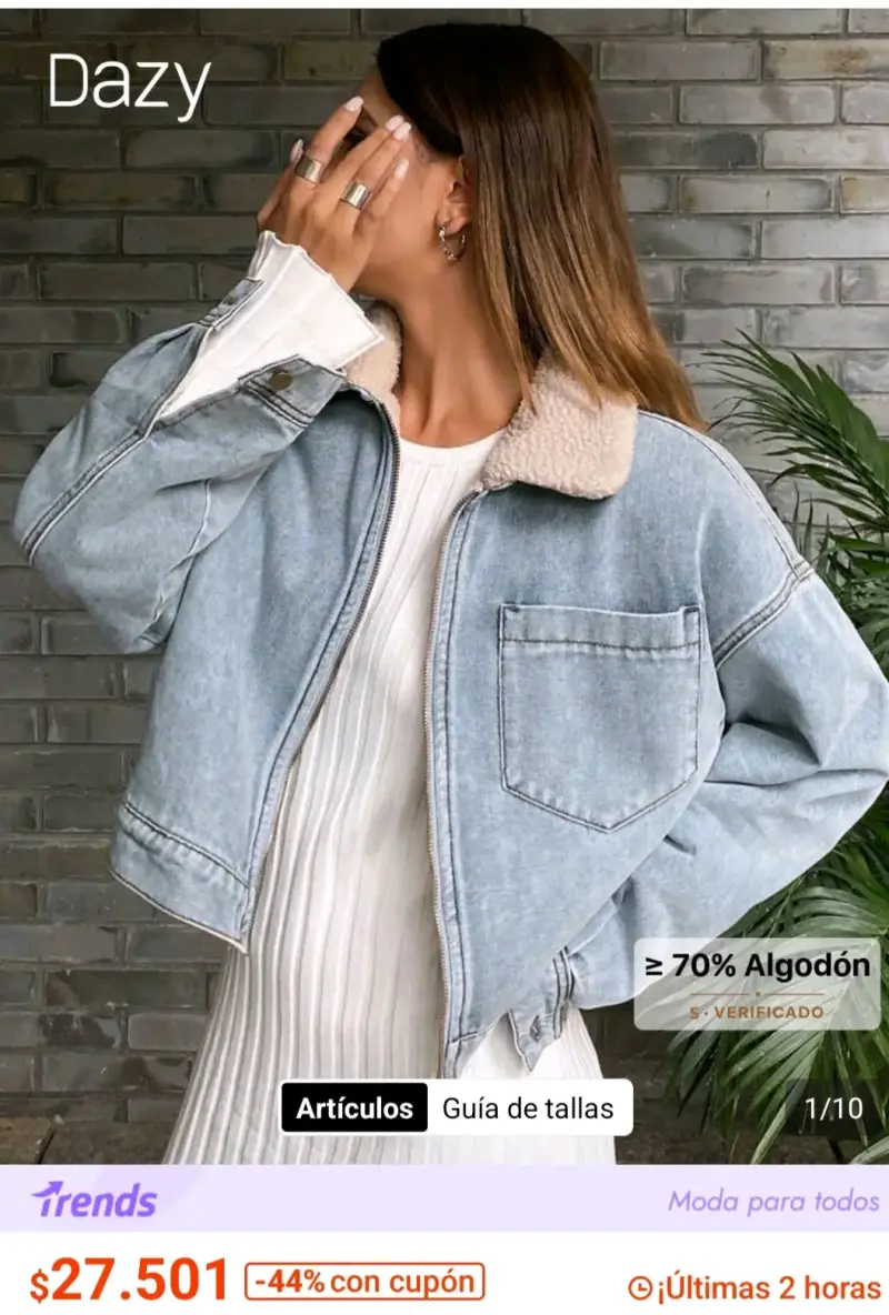 Chaqueta de Mezclilla con Forro de Borrego Talla M - 6