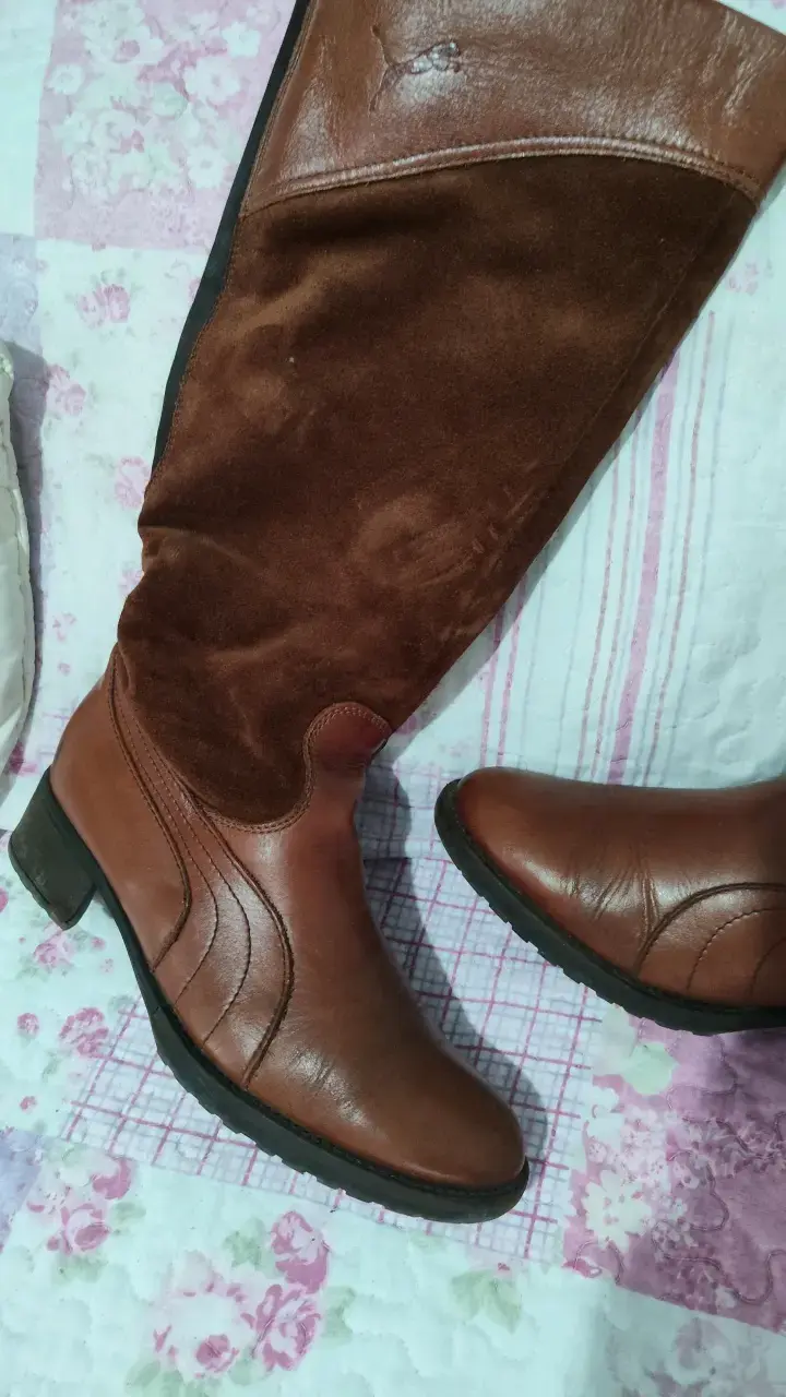 Botas largas de cuero y gamuza marrón - 4