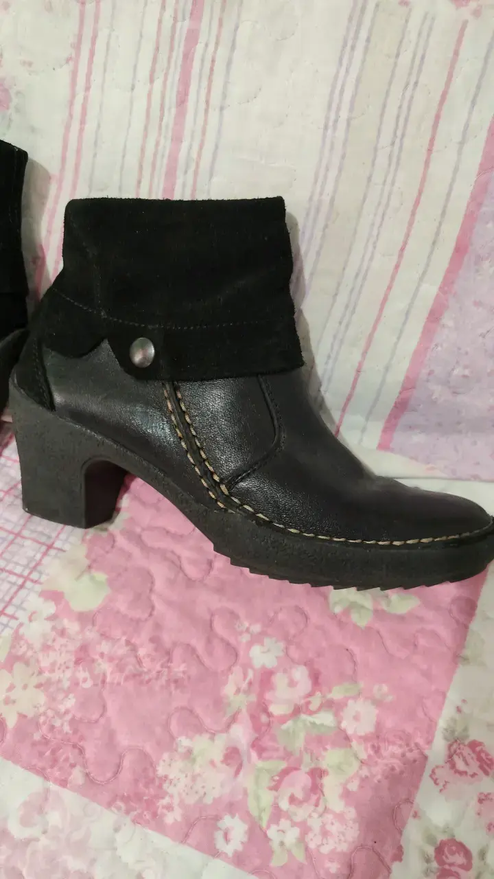 Botines de cuero negro con tacón para mujer - 2