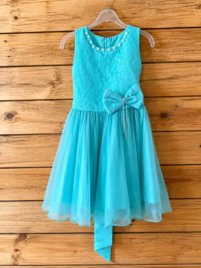 Vestido de fiesta calipso con encaje y lazo - miniatura 1