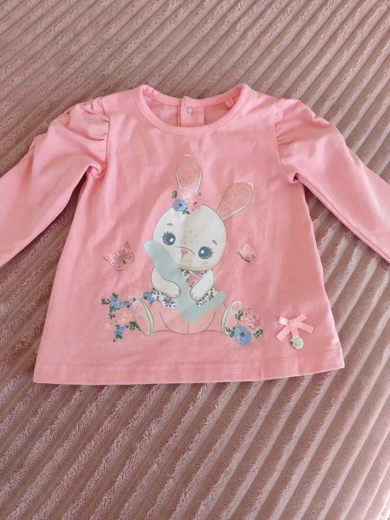 Polera manga larga rosa con diseño de conejo para bebé - 3