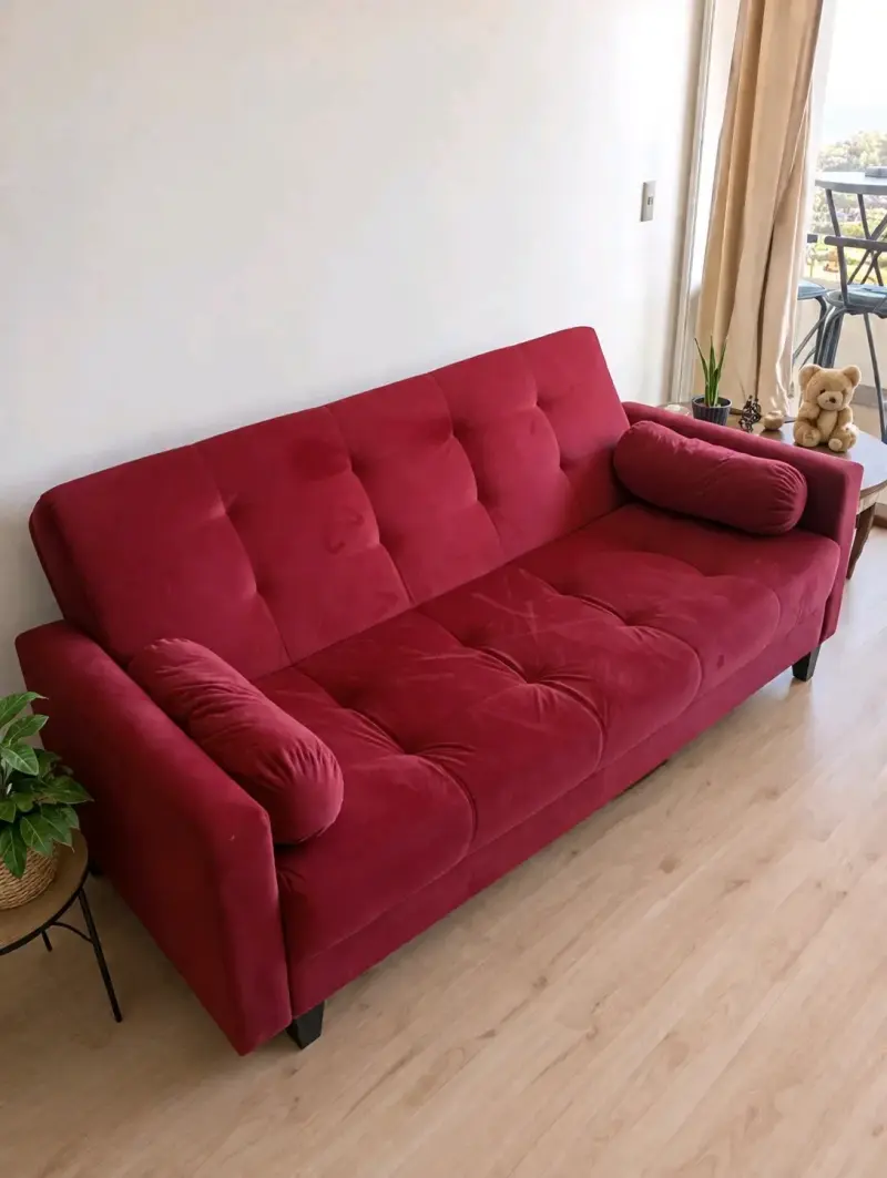 Sofá rojo de tres plazas en buen estado