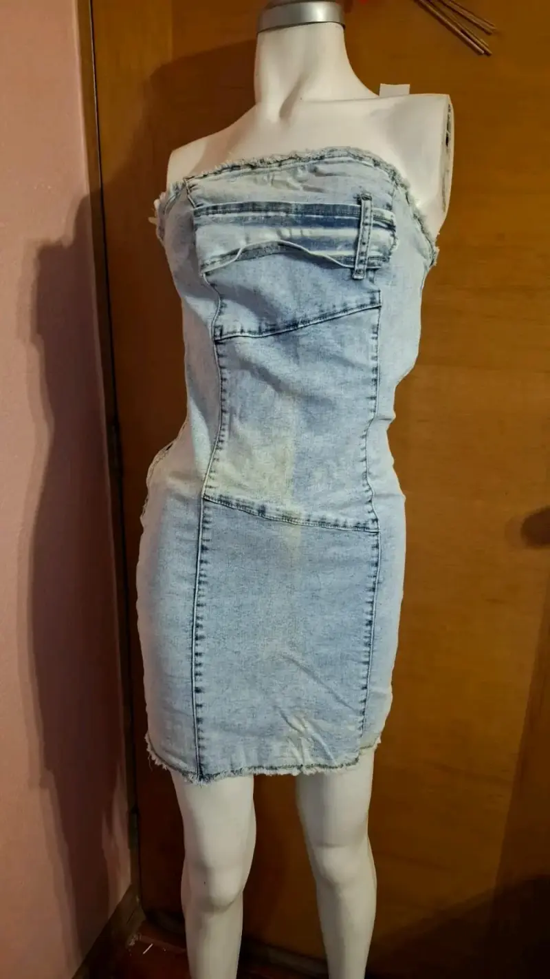 Vestido de mezclilla sin tirantes para mujer