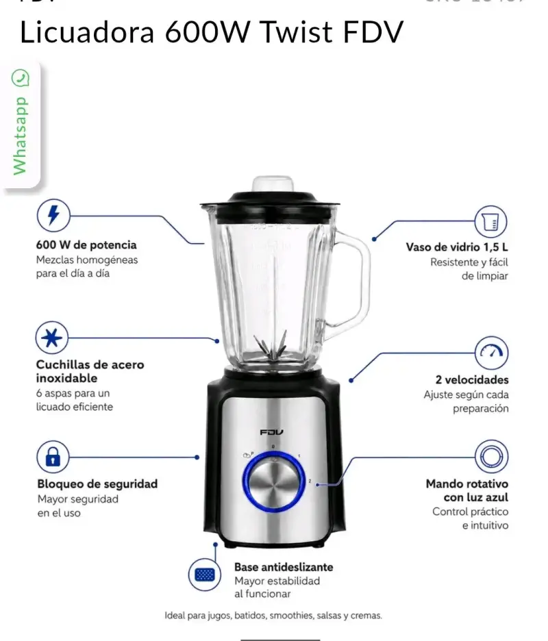Licuadora FDV Twist 600W con vaso de vidrio - 4