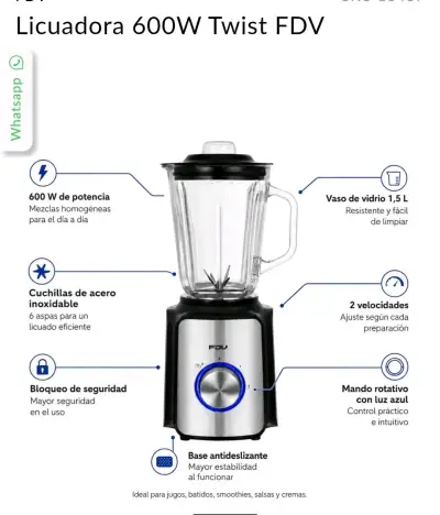 Licuadora FDV Twist 600W con vaso de vidrio - miniatura 4