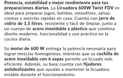 Licuadora FDV Twist 600W con vaso de vidrio - miniatura 5