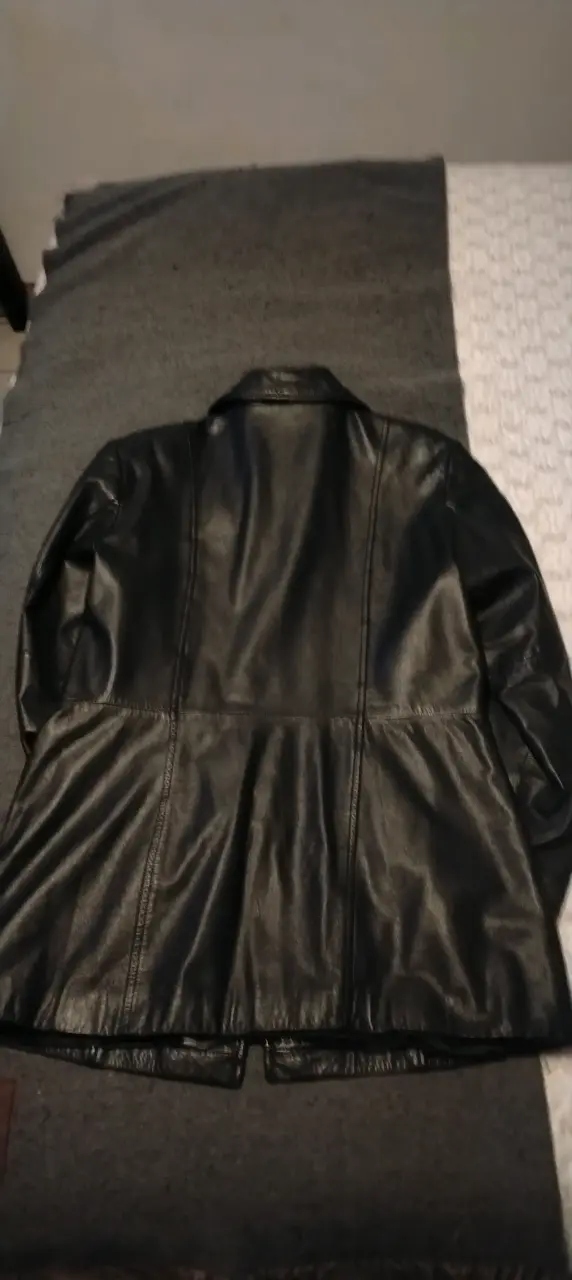 Abrigo de cuero negro para mujer - 3