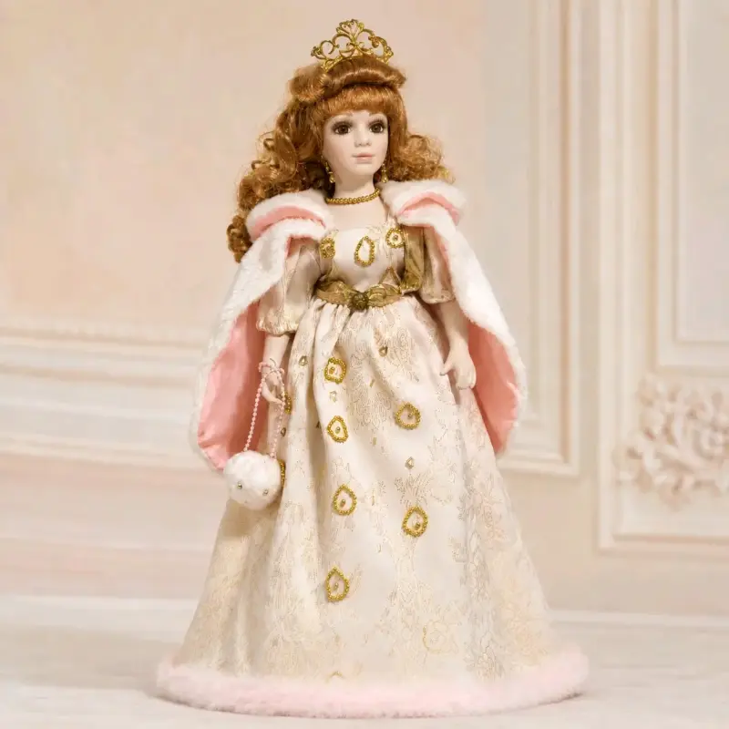 Muñeca de porcelana reina con corona elegante - 1