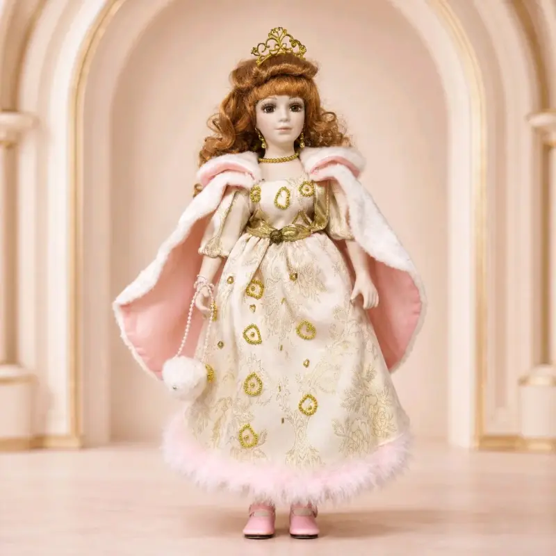 Muñeca de porcelana reina con corona elegante - 3