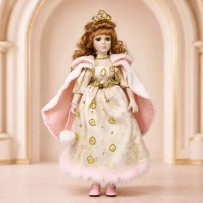 Muñeca de porcelana reina con corona elegante - miniatura 3