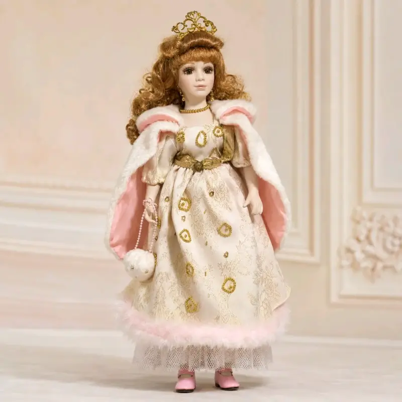 Muñeca de porcelana reina con corona elegante - 4