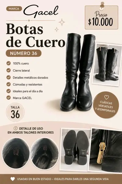 Botas de cuero Gacel talla 36 con cierre lateral - miniatura 1
