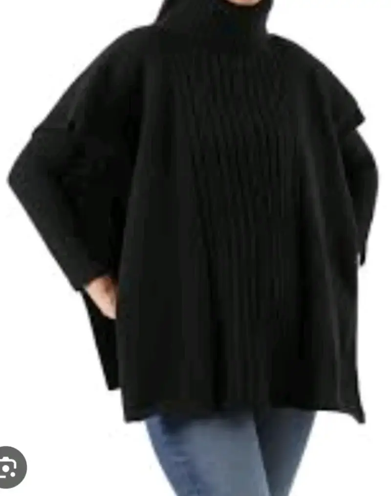 Poncho de punto negro para mujer - 1